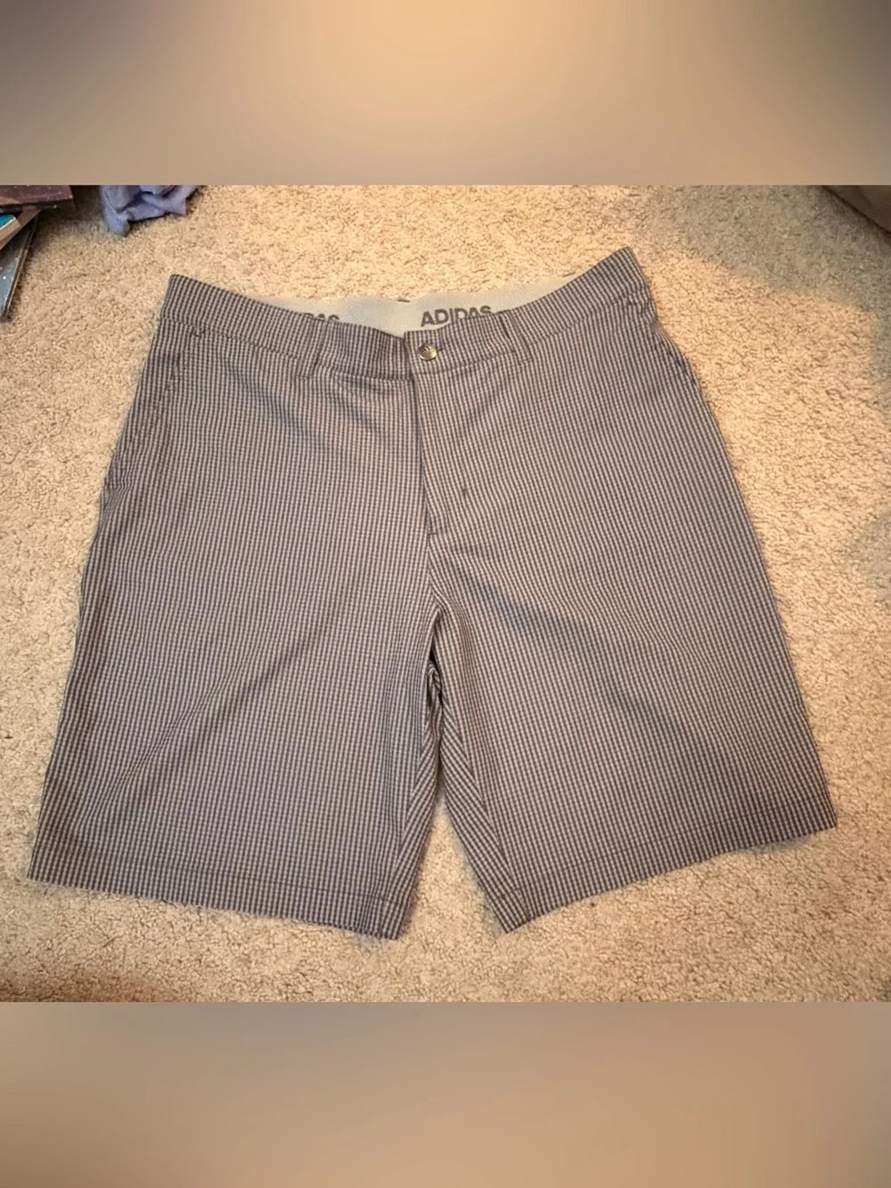 adidas Men's Gray Pinstripe Flat Front Golf Shorts - Picture 1 of 4